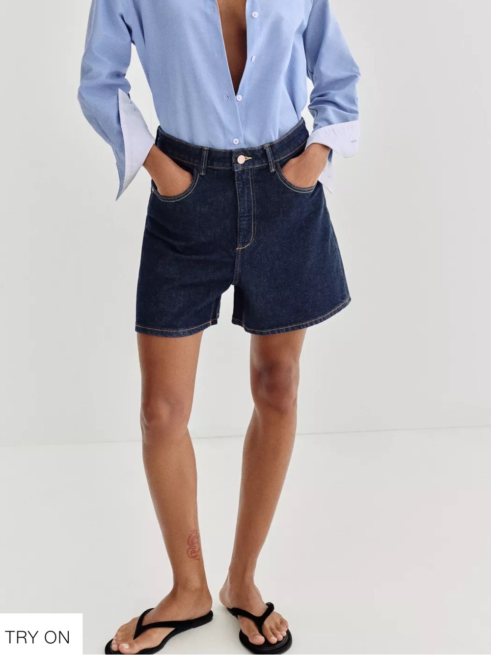Zara dark blue mom fit shorts